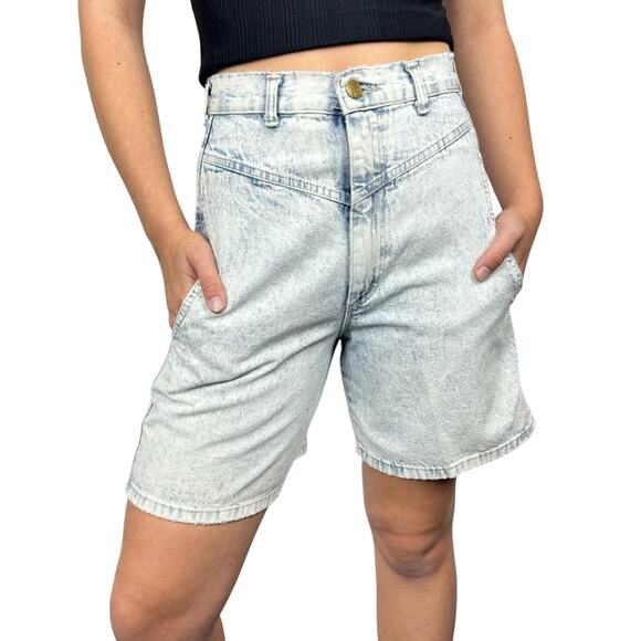 Vintage Ultra High-Waisted Mom Shorts Jorts Yoked Acid Wash 80's Retro Size 6 - Picture 1 of 14